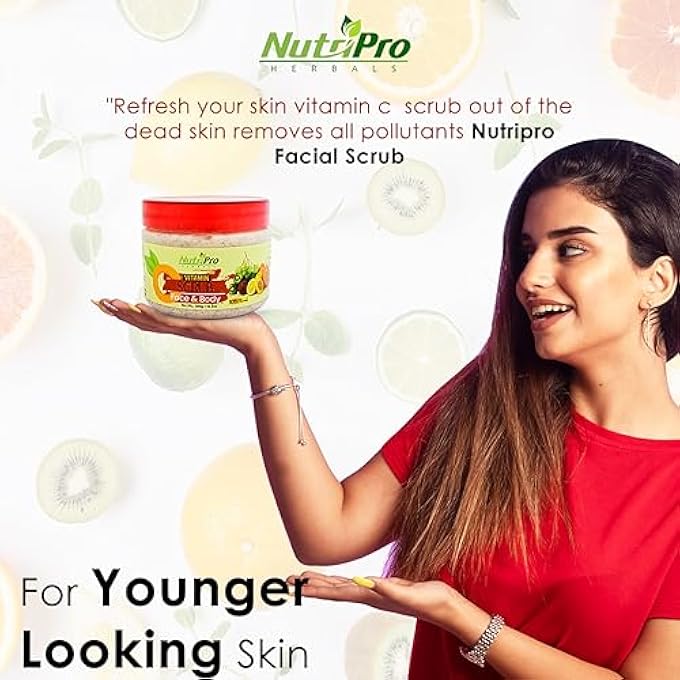 nutripro VITAMIN C FACIAL KIT 1200GM, BRIGHTENING, HYDRATING, ANTI-AGING SKINCARE SET WITH VITAMIN C SCRUB, MASSAGE CREAM, PACK, FACE GEL, REVITALIZE YOUR SKIN, SUITABLE FOR ALL SKIN TYPES 4-PIECE KIT - Image 3